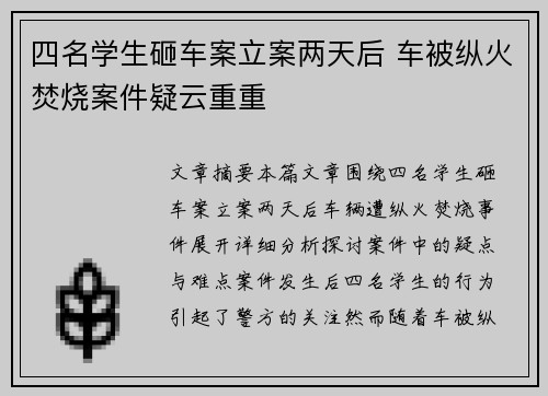 四名学生砸车案立案两天后 车被纵火焚烧案件疑云重重